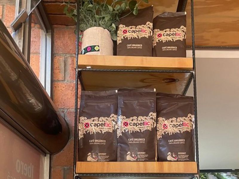 Capeltic coffee ready for sale at a coffee shop in Mexico. 